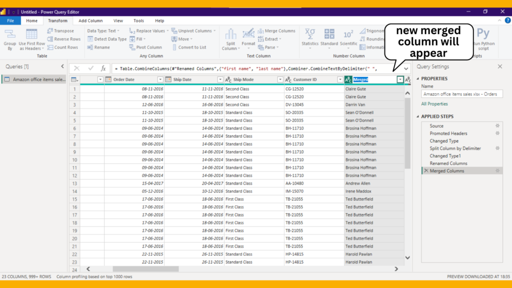 new merged columns