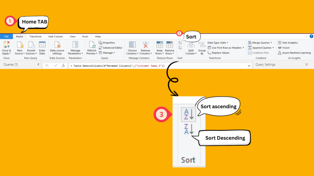 sorting data in power query editor
