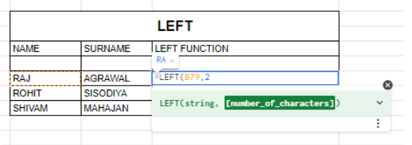 Left Function In Google Sheet